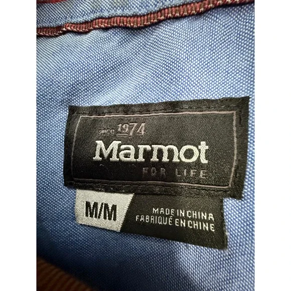 Marmot Mens Plaid Long Sleeve Button Up Shirt Red Orange Blue Size M/M - Picture 3 of 10